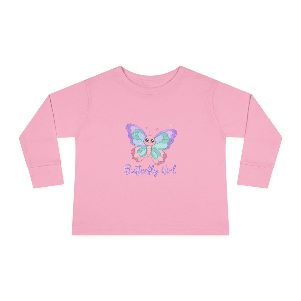 Butterfly Girl Toddler Long Sleeve Tee – Pastel Butterfly Graphic for Little Girls