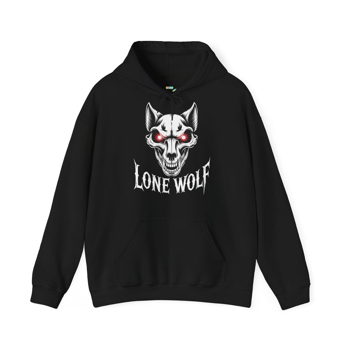 Lone Wolf Hooded Sweatshirt - Gothic Wolf Skull Hoodie with Red Eyes