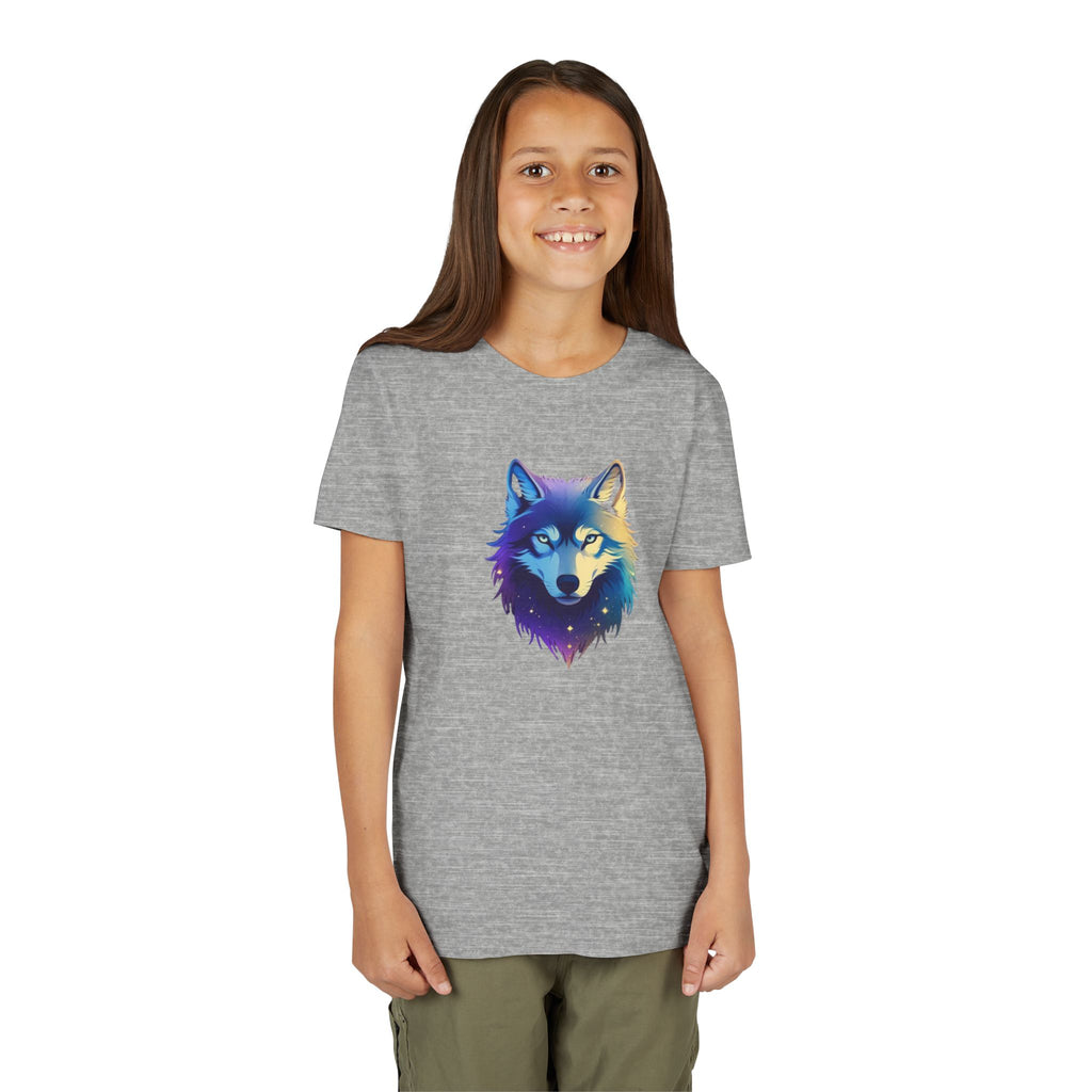 Youth Wolf Graphic Tee — Colorful Cosmic Wolf Head Shirt