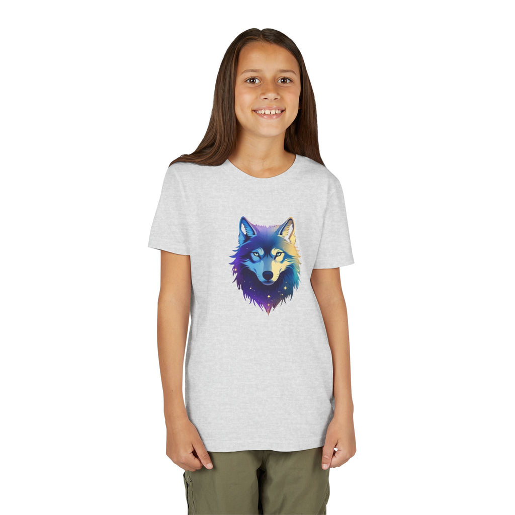 Youth Wolf Graphic Tee — Colorful Cosmic Wolf Head Shirt