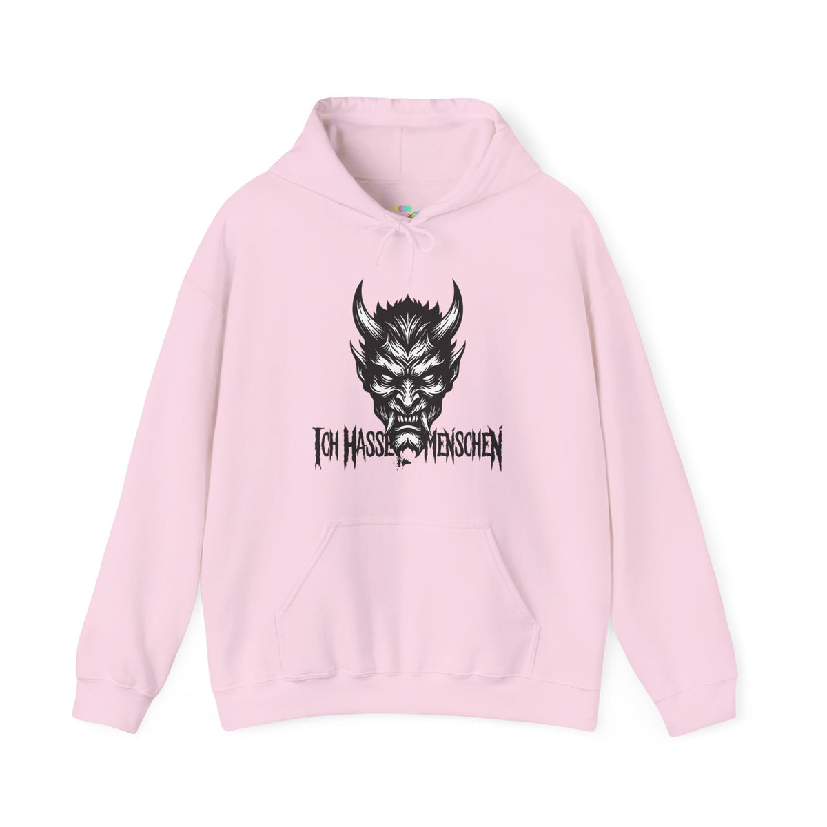 Devil Face Hoodie with 'Ich Hasse Menschen' Gothic Graphic
