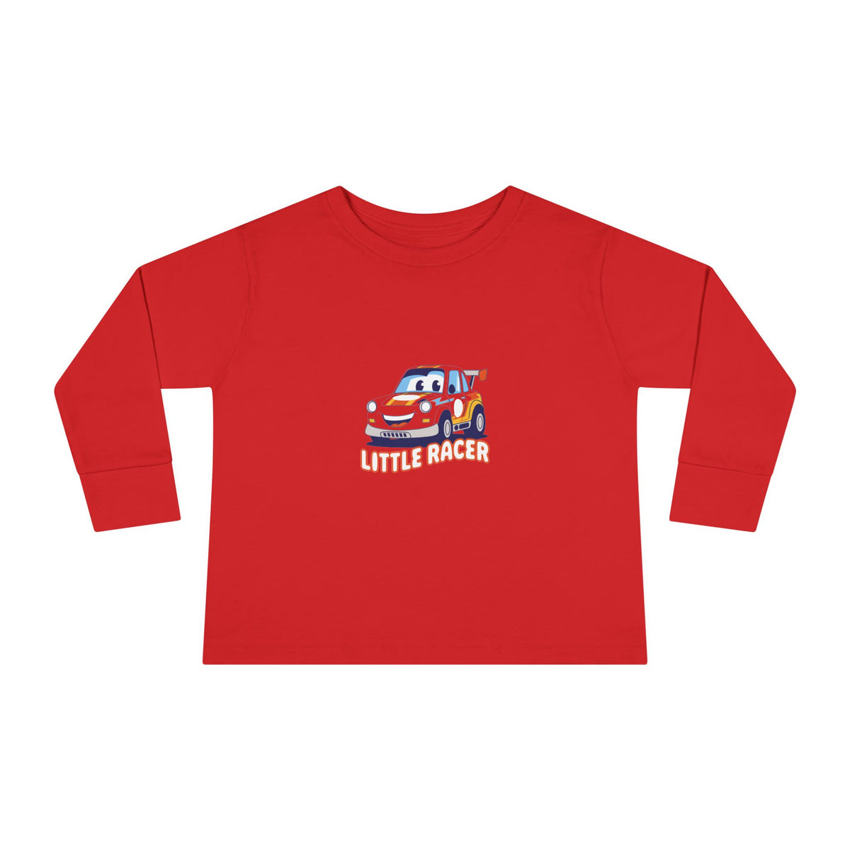 Toddler Long Sleeve Tee - Cute Cartoon Race Car “Lil’ Racer” Kids Shirt