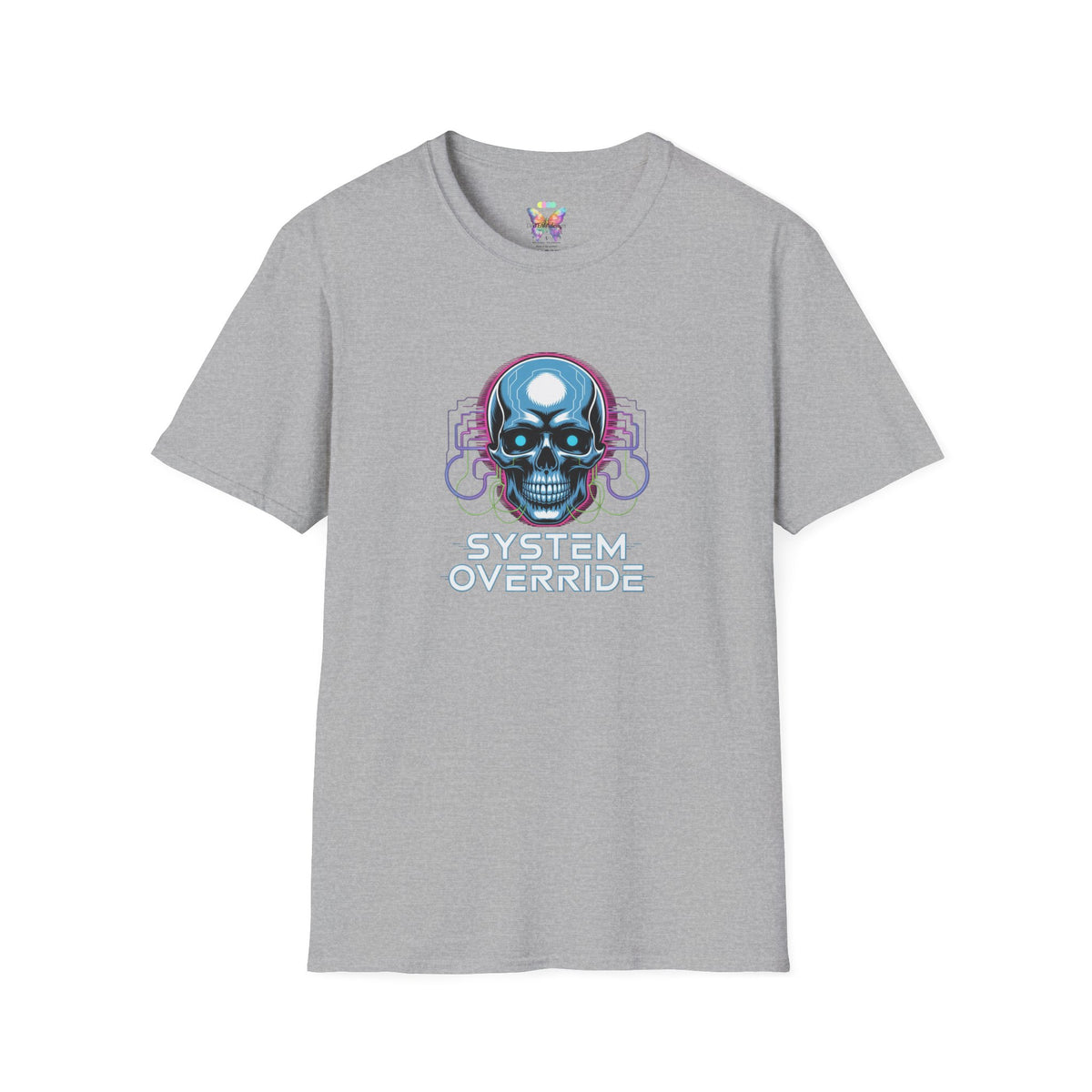 System Override Skull T-Shirt — Cyberpunk Neon Skull Graphic Tee