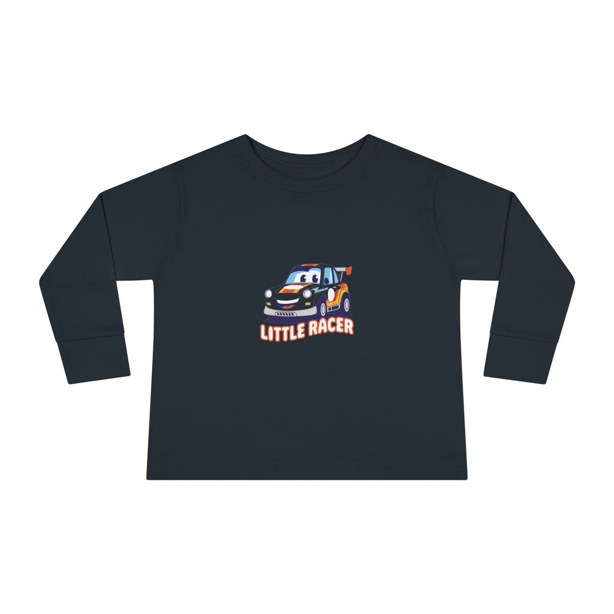 Toddler Long Sleeve Tee - Cute Cartoon Race Car “Lil’ Racer” Kids Shirt