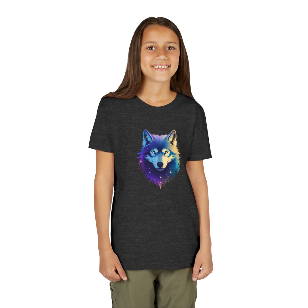 Youth Wolf Graphic Tee — Colorful Cosmic Wolf Head Shirt
