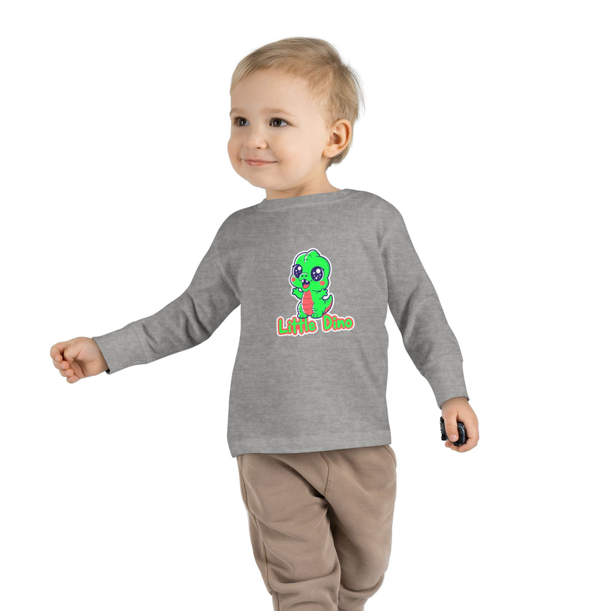 Toddler Tee — Cute Green “Little Dino” Graphic Long Sleeve