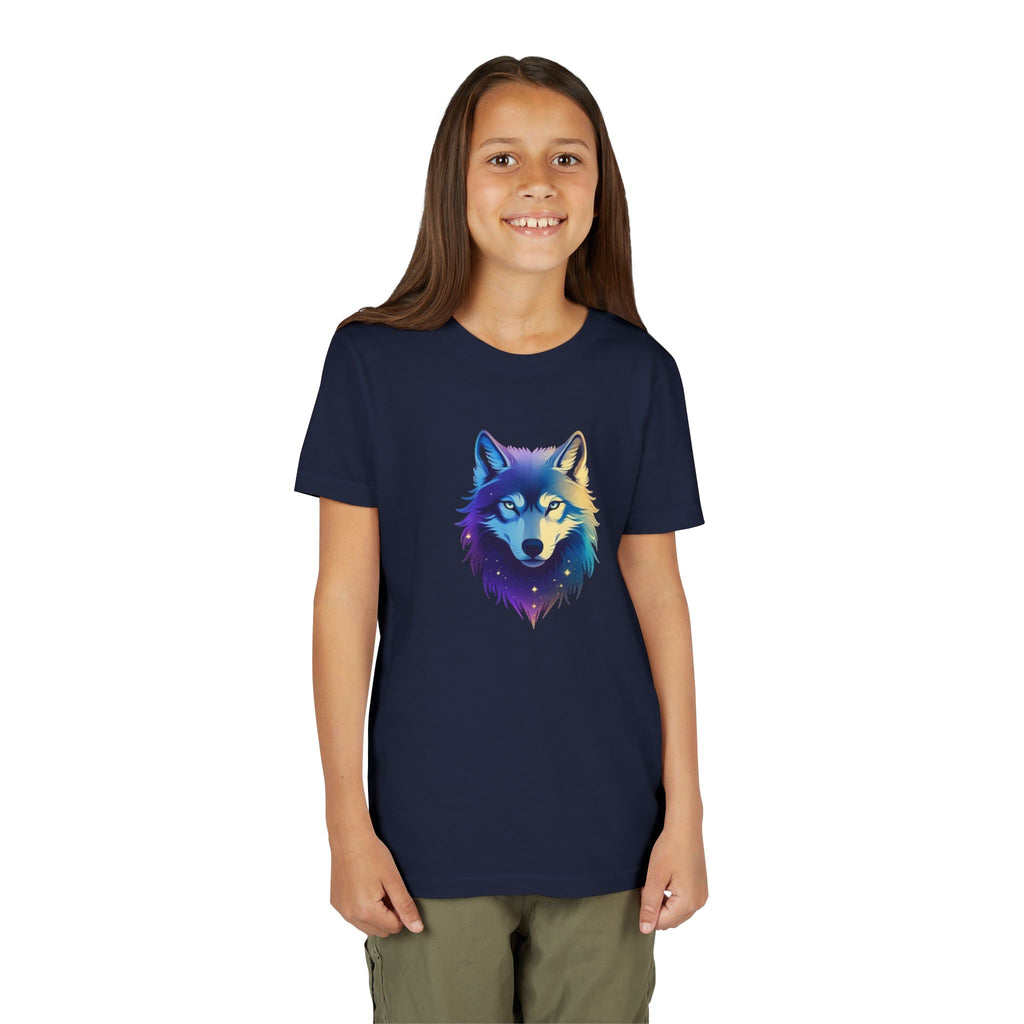 Youth Wolf Graphic Tee — Colorful Cosmic Wolf Head Shirt