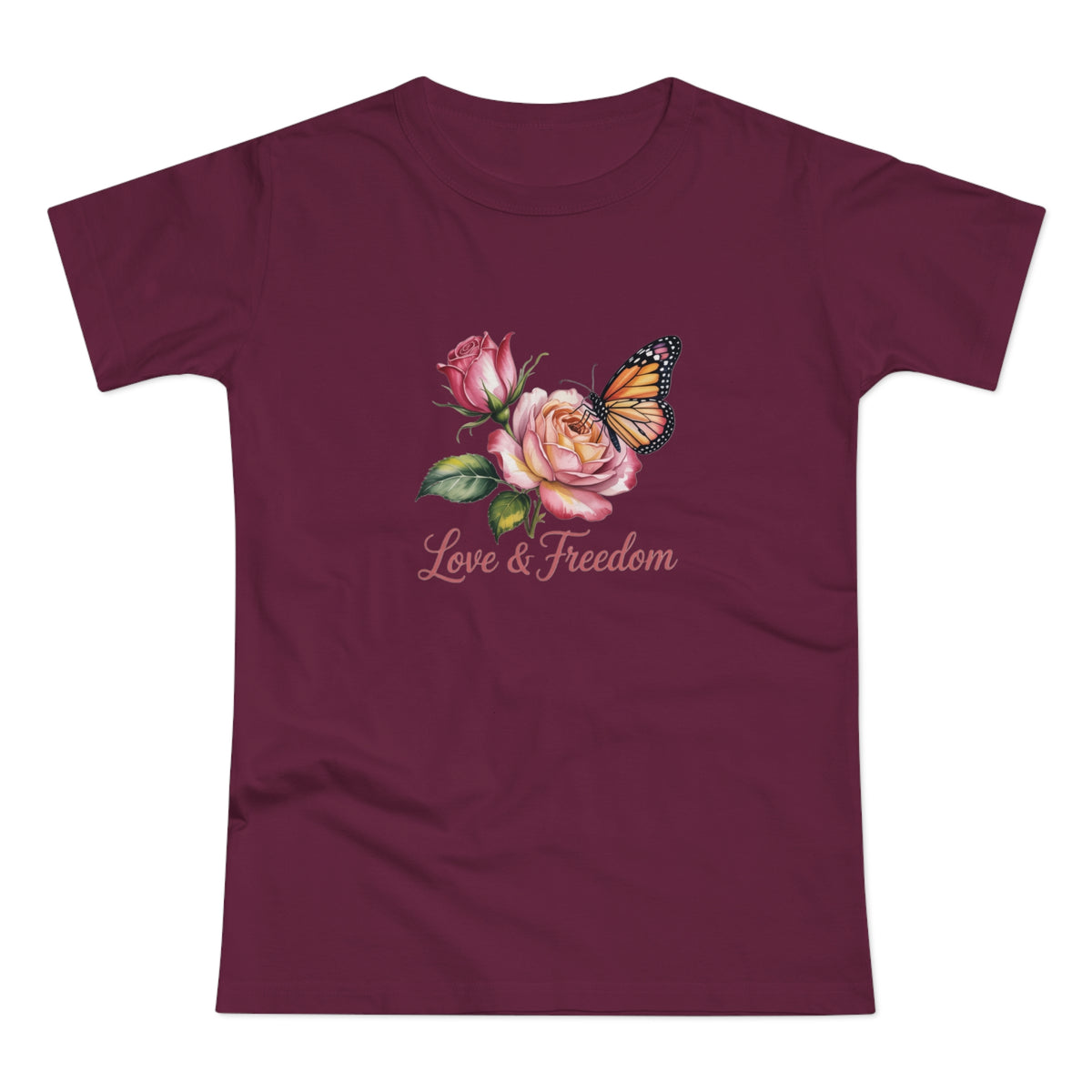 Love & Freedom Floral T-Shirt — Butterfly Rose Women's Tee