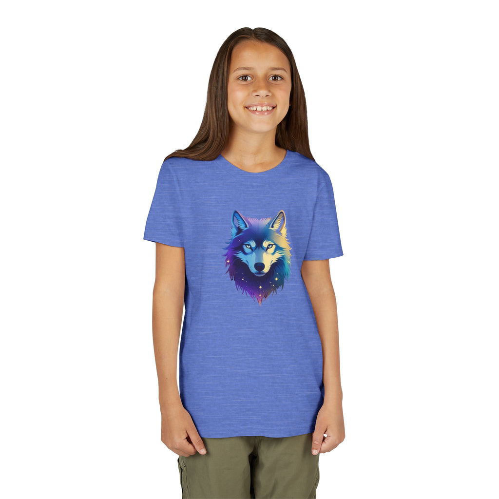 Youth Wolf Graphic Tee — Colorful Cosmic Wolf Head Shirt