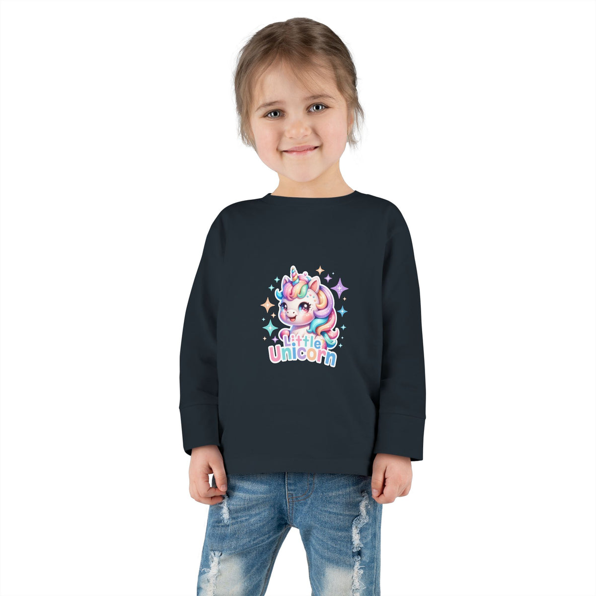 Toddler Long Sleeve Tee - Little Unicorn Cute Rainbow Graphic