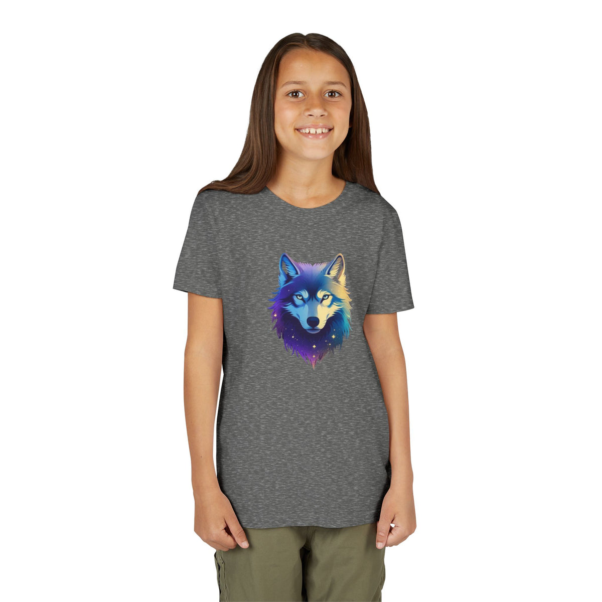 Youth Wolf Graphic Tee — Colorful Cosmic Wolf Head Shirt