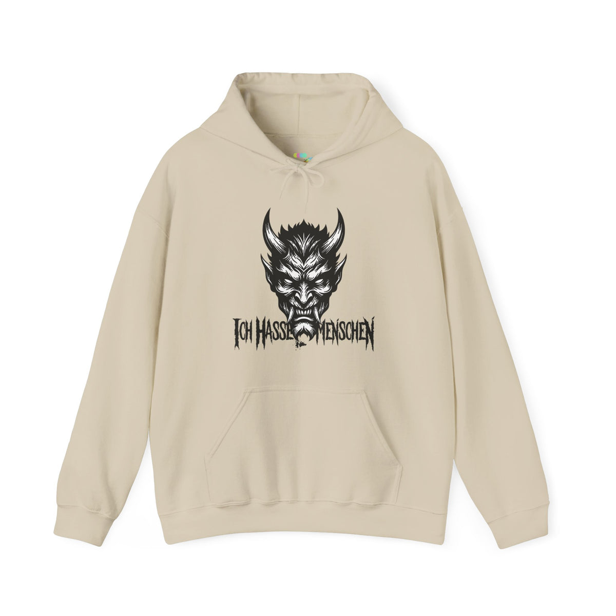 Devil Face Hoodie with 'Ich Hasse Menschen' Gothic Graphic