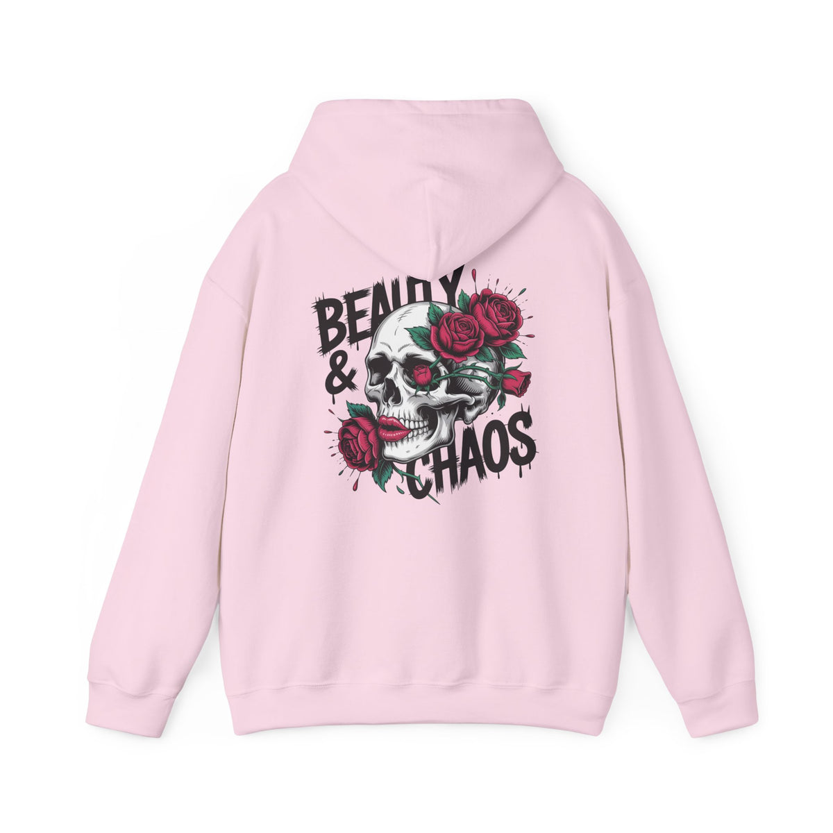 Beauty & Chaos Skull Hoodie — Floral Rose Skull Graphic Sweatshirt