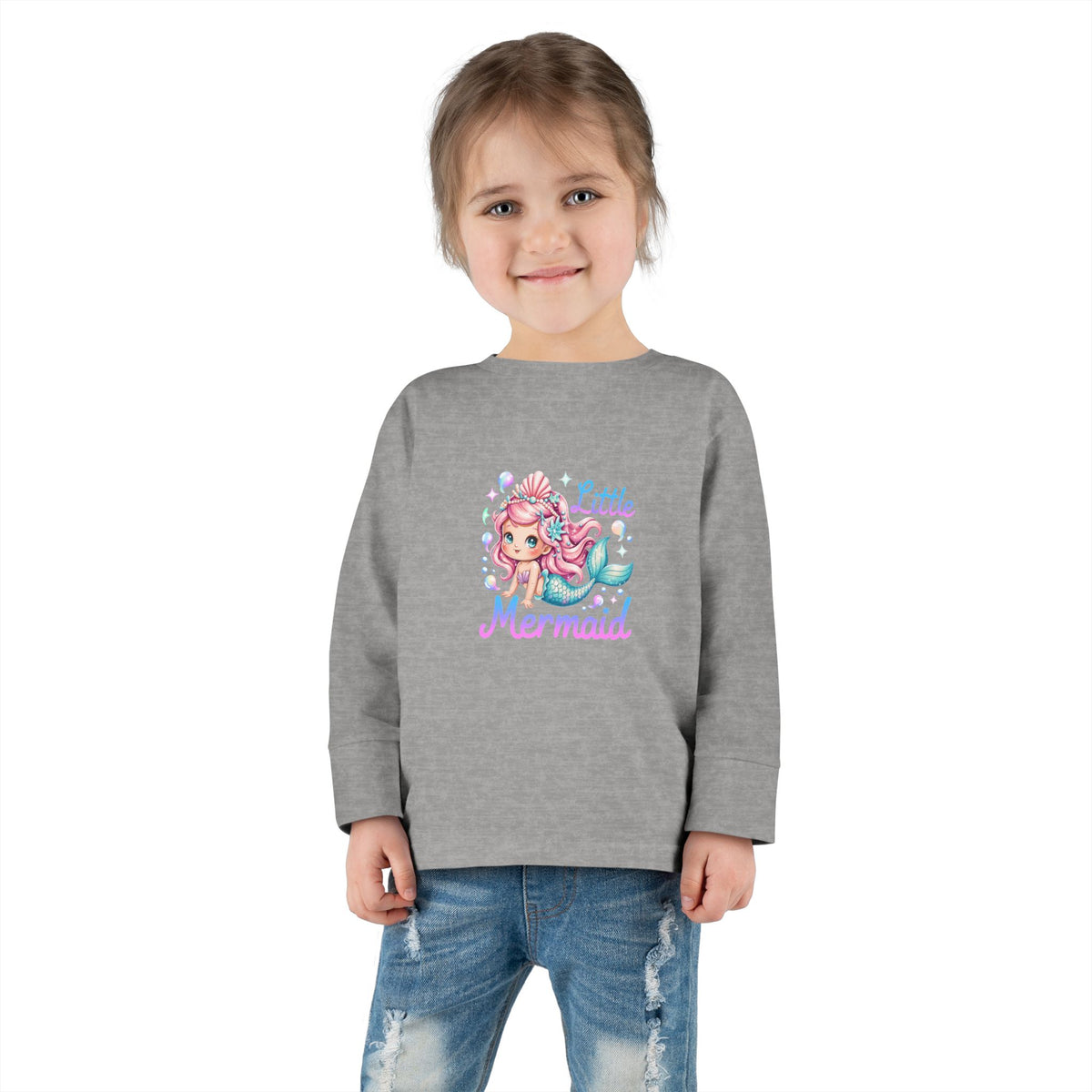 Little Mermaid Toddler Long Sleeve Tee — Cute Pink Mermaid Graphic