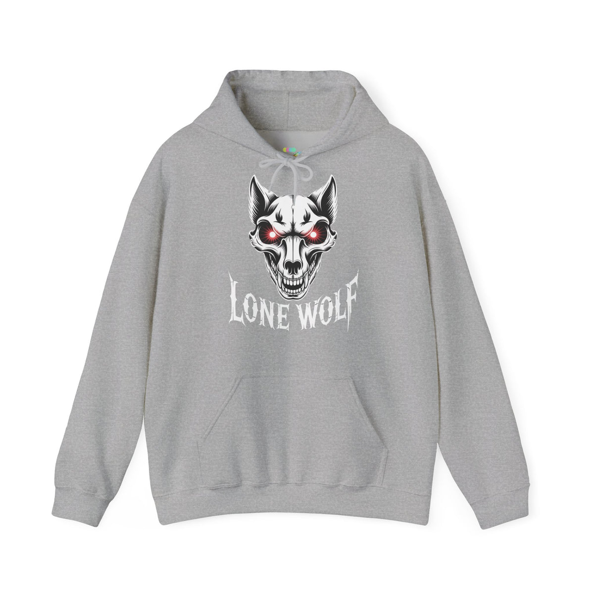 Lone Wolf Hooded Sweatshirt - Gothic Wolf Skull Hoodie with Red Eyes