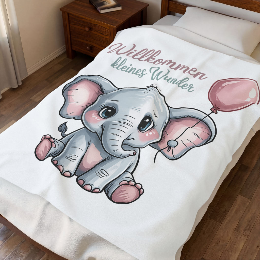 Baby Elephant Plush Blanket — "Willkommen kleines Wunder" Newborn Gift