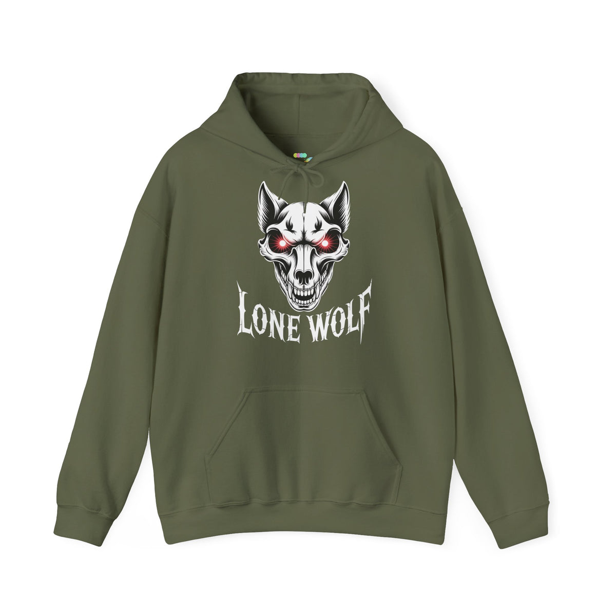 Lone Wolf Hooded Sweatshirt - Gothic Wolf Skull Hoodie with Red Eyes
