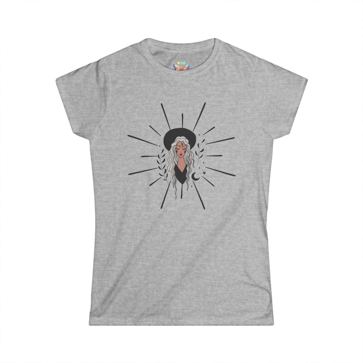 Goth Witch Graphic Tee — Mystic Woman Illustration T-Shirt