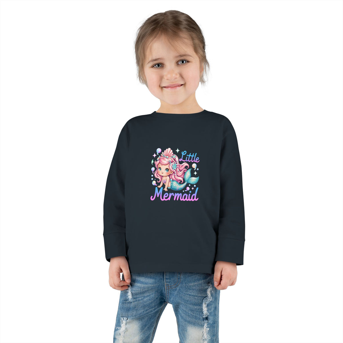 Little Mermaid Toddler Long Sleeve Tee — Cute Pink Mermaid Graphic