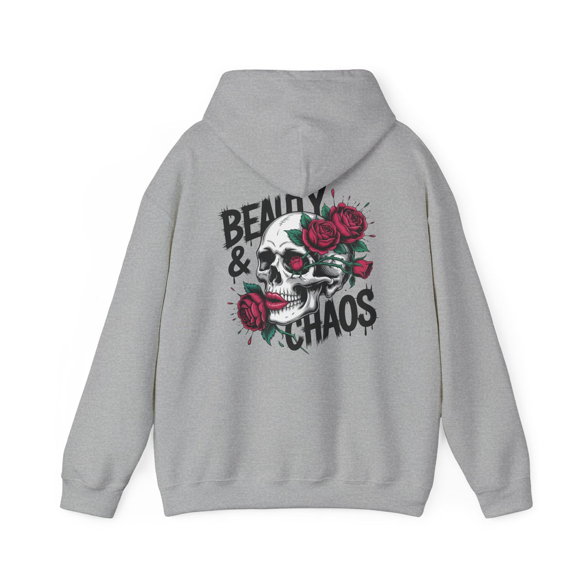 Beauty & Chaos Skull Hoodie — Floral Rose Skull Graphic Sweatshirt
