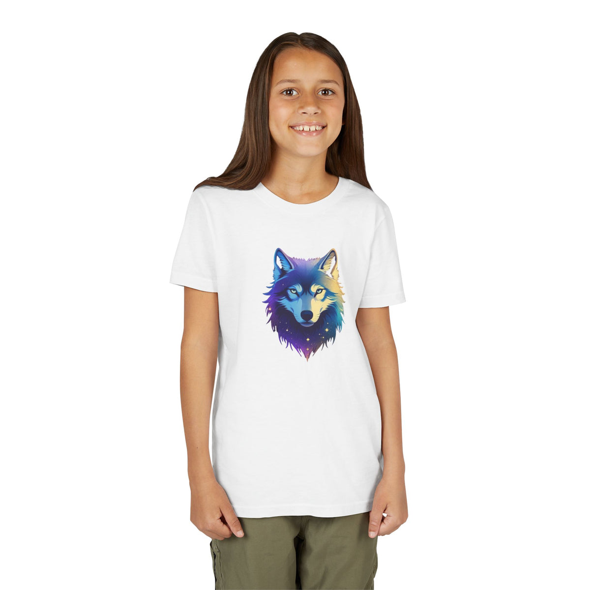 Youth Wolf Graphic Tee — Colorful Cosmic Wolf Head Shirt