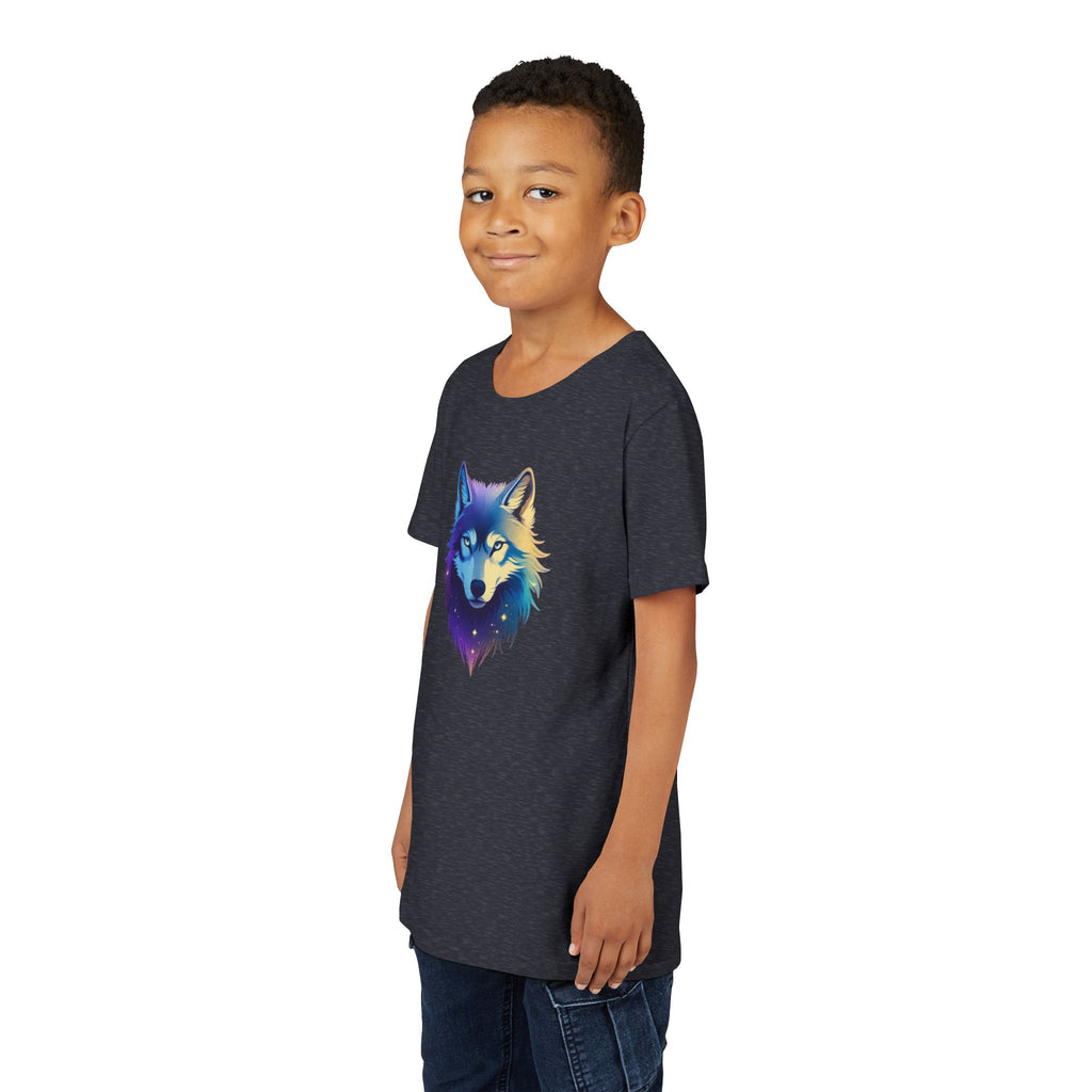 Youth Wolf Graphic Tee — Colorful Cosmic Wolf Head Shirt