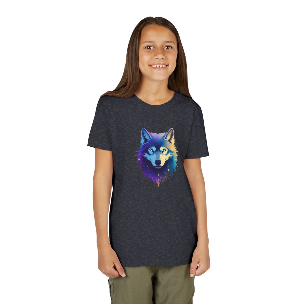 Youth Wolf Graphic Tee — Colorful Cosmic Wolf Head Shirt