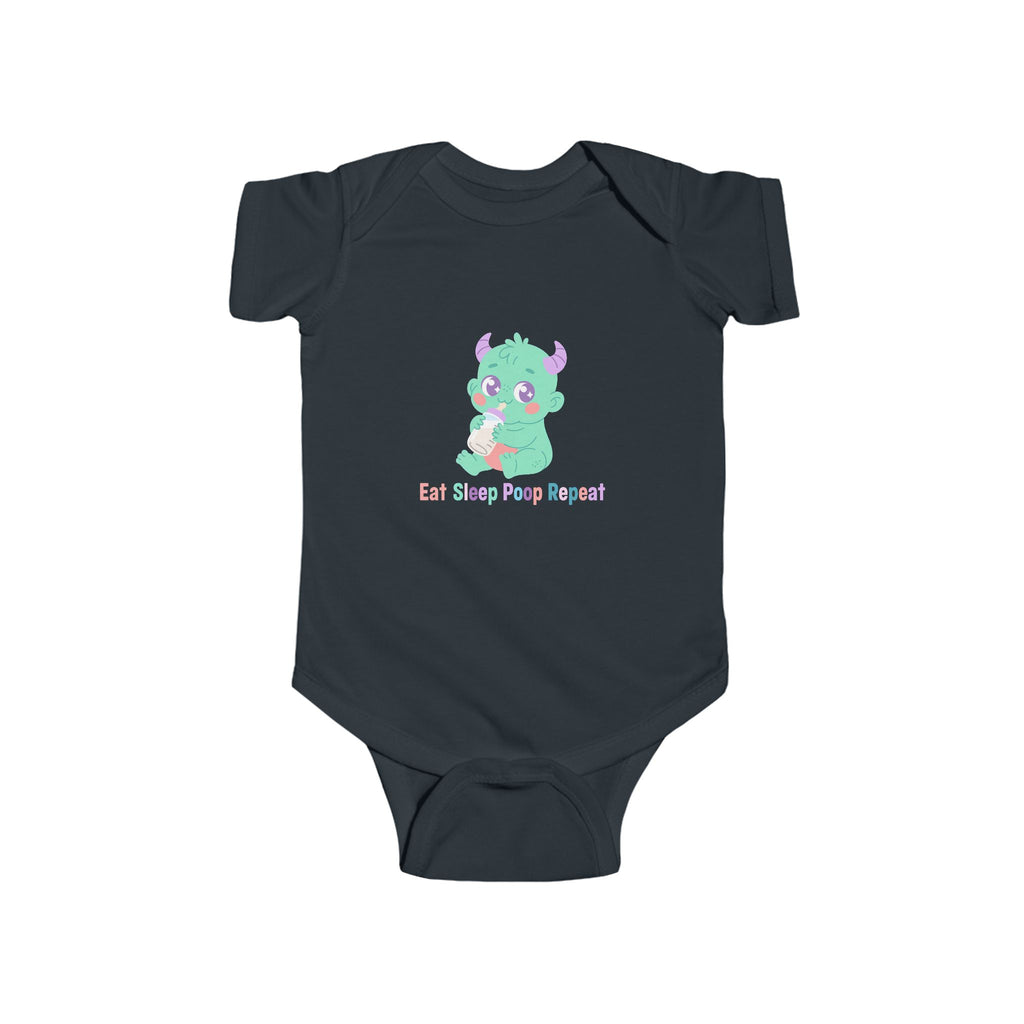 Baby Bodysuit – Cute Green Monster "Eat Sleep Poop Repeat" Infant Onesie