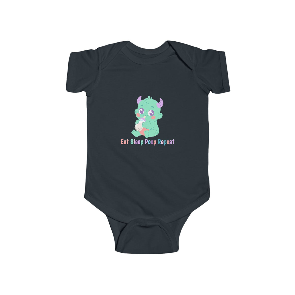 Baby Bodysuit – Cute Green Monster "Eat Sleep Poop Repeat" Infant Onesie