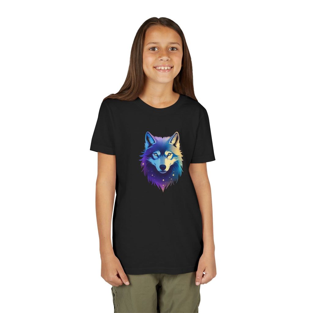 Youth Wolf Graphic Tee — Colorful Cosmic Wolf Head Shirt