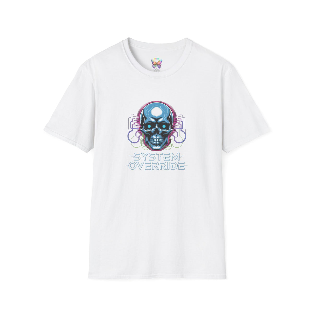 System Override Skull T-Shirt — Cyberpunk Neon Skull Graphic Tee