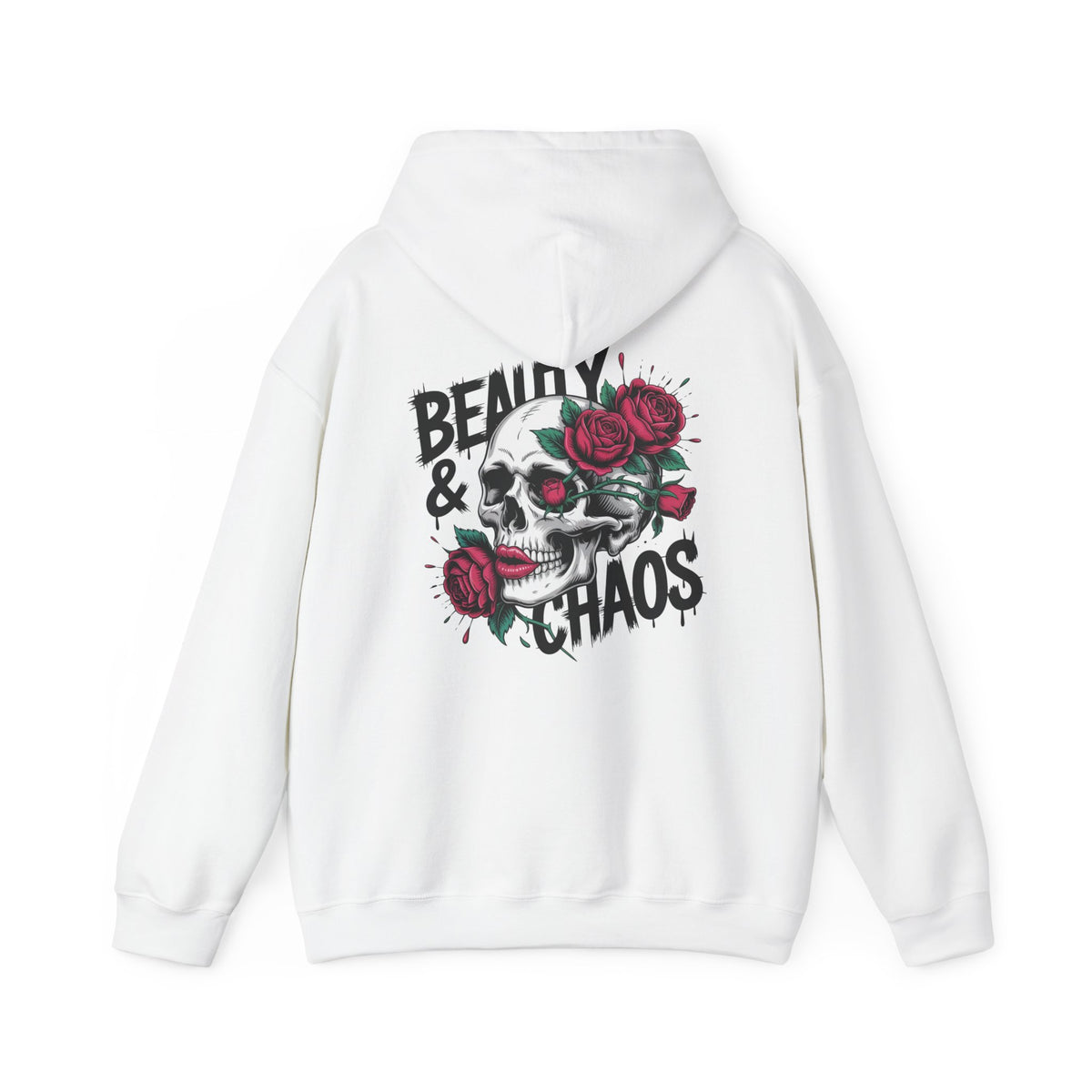 Beauty & Chaos Skull Hoodie — Floral Rose Skull Graphic Sweatshirt