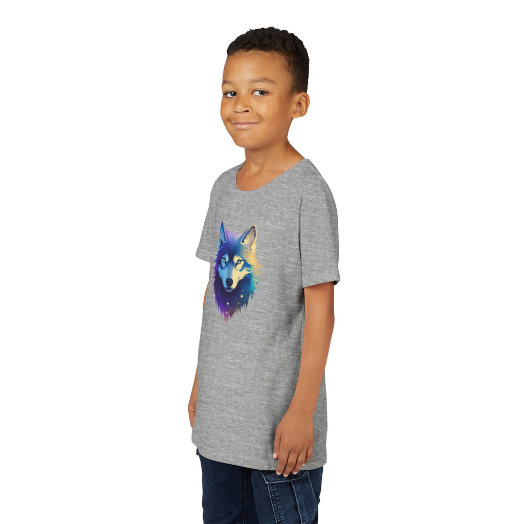 Youth Wolf Graphic Tee — Colorful Cosmic Wolf Head Shirt