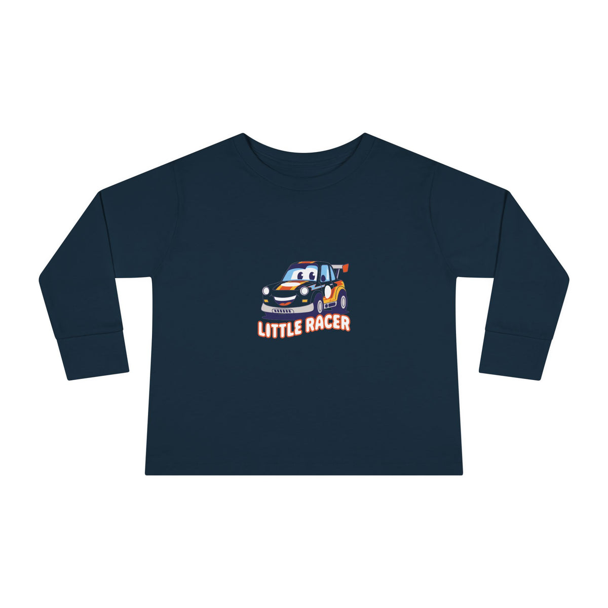Toddler Long Sleeve Tee - Cute Cartoon Race Car “Lil’ Racer” Kids Shirt