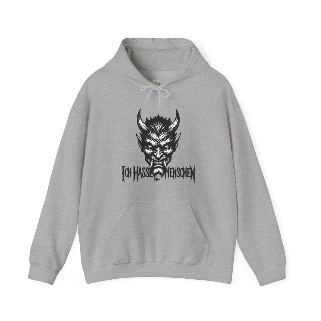 Devil Face Hoodie with 'Ich Hasse Menschen' Gothic Graphic