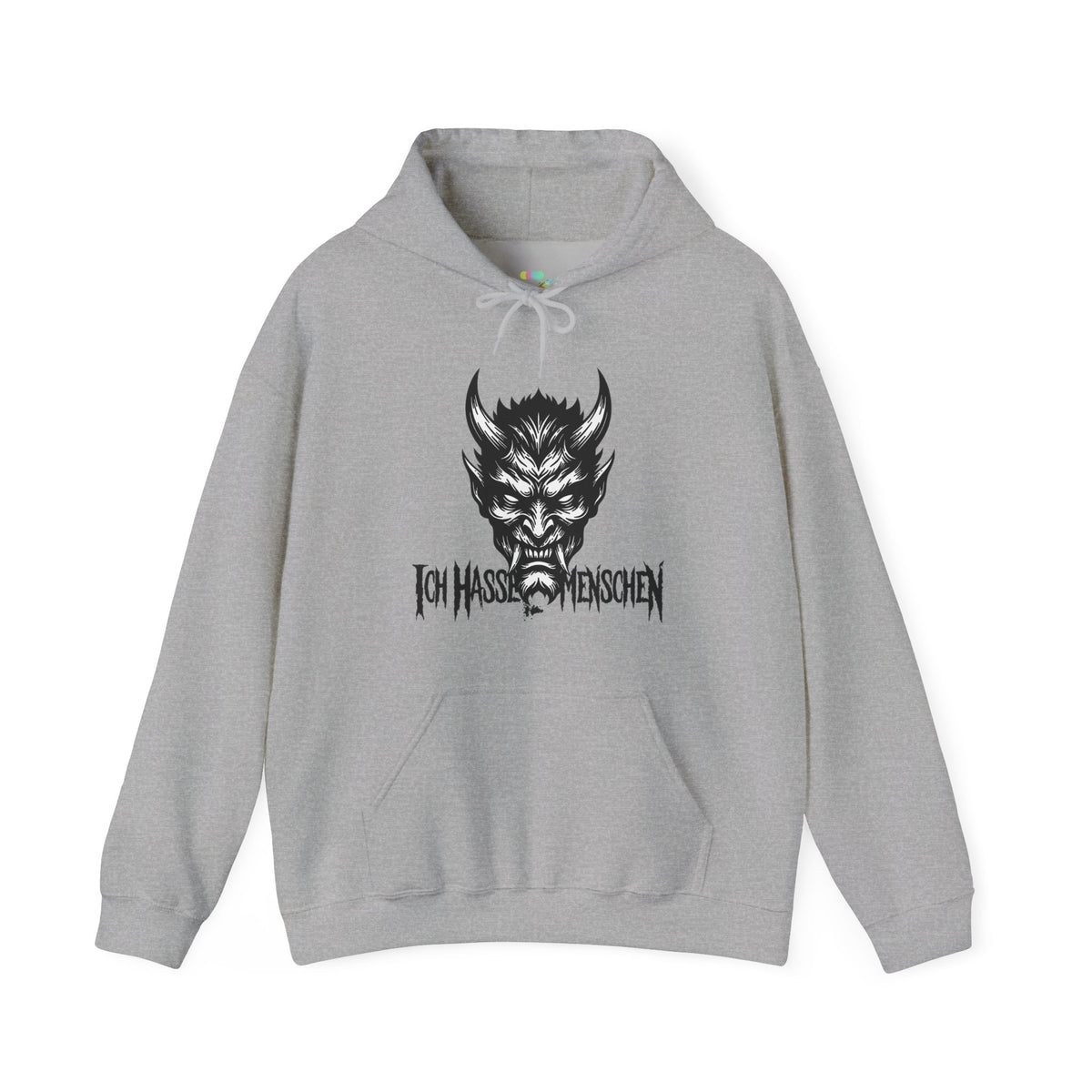 Devil Face Hoodie with 'Ich Hasse Menschen' Gothic Graphic