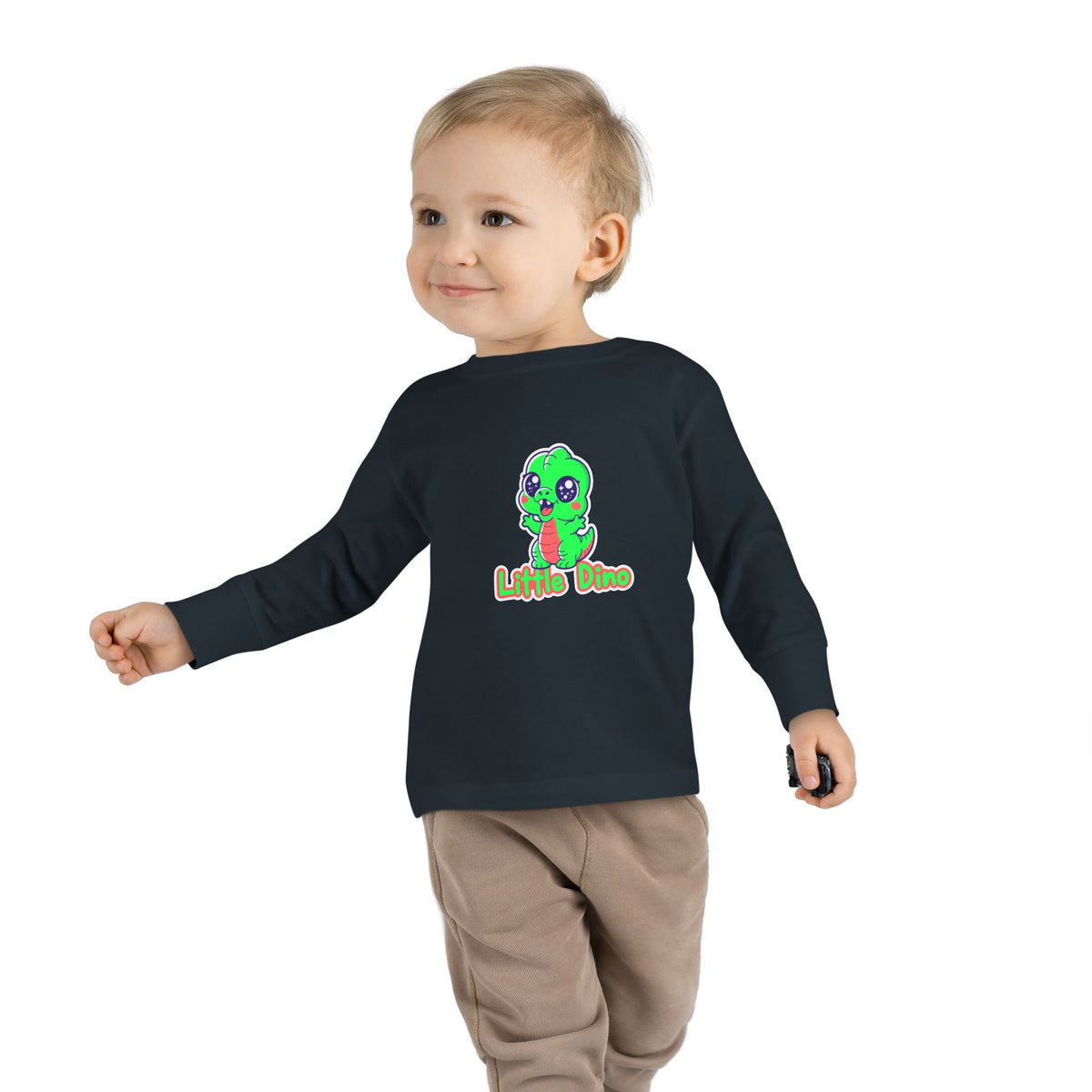 Toddler Tee — Cute Green “Little Dino” Graphic Long Sleeve