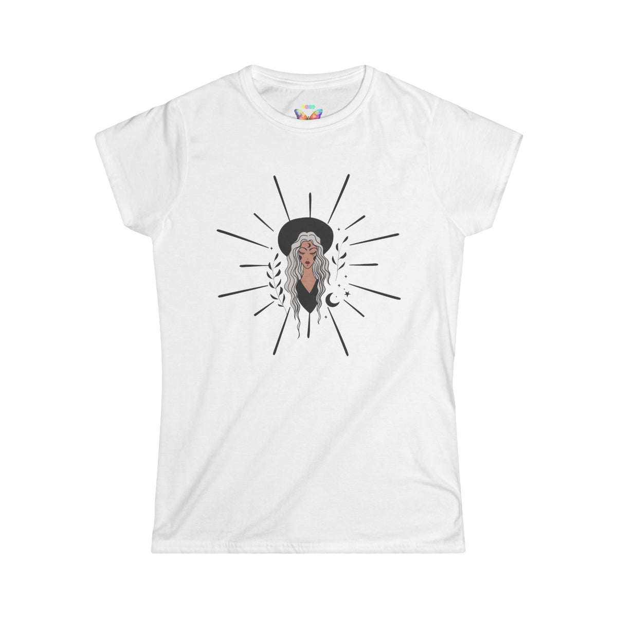 Goth Witch Graphic Tee — Mystic Woman Illustration T-Shirt
