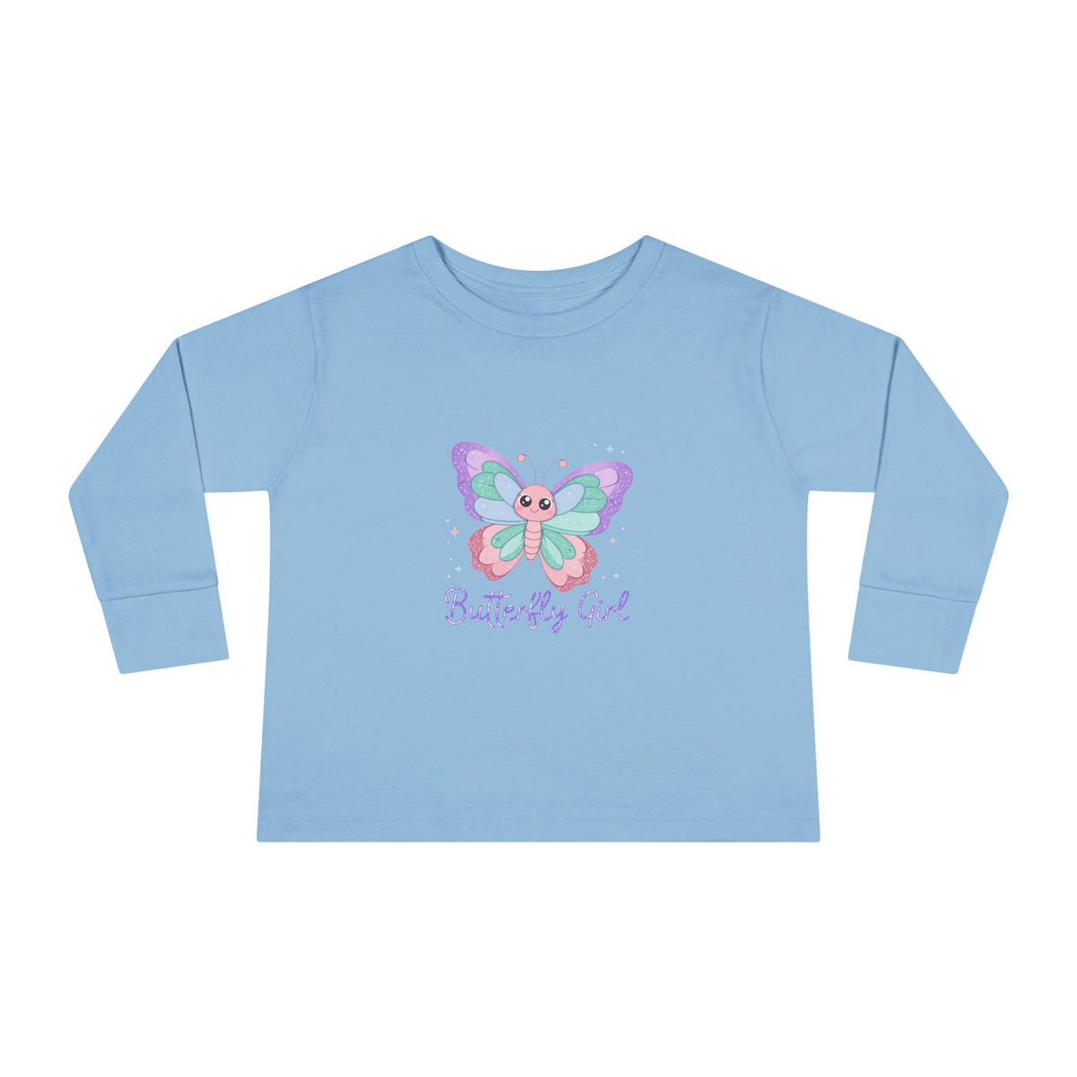 Butterfly Girl Toddler Long Sleeve Tee – Pastel Butterfly Graphic for Little Girls
