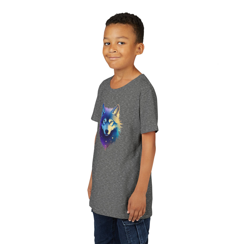 Youth Wolf Graphic Tee — Colorful Cosmic Wolf Head Shirt