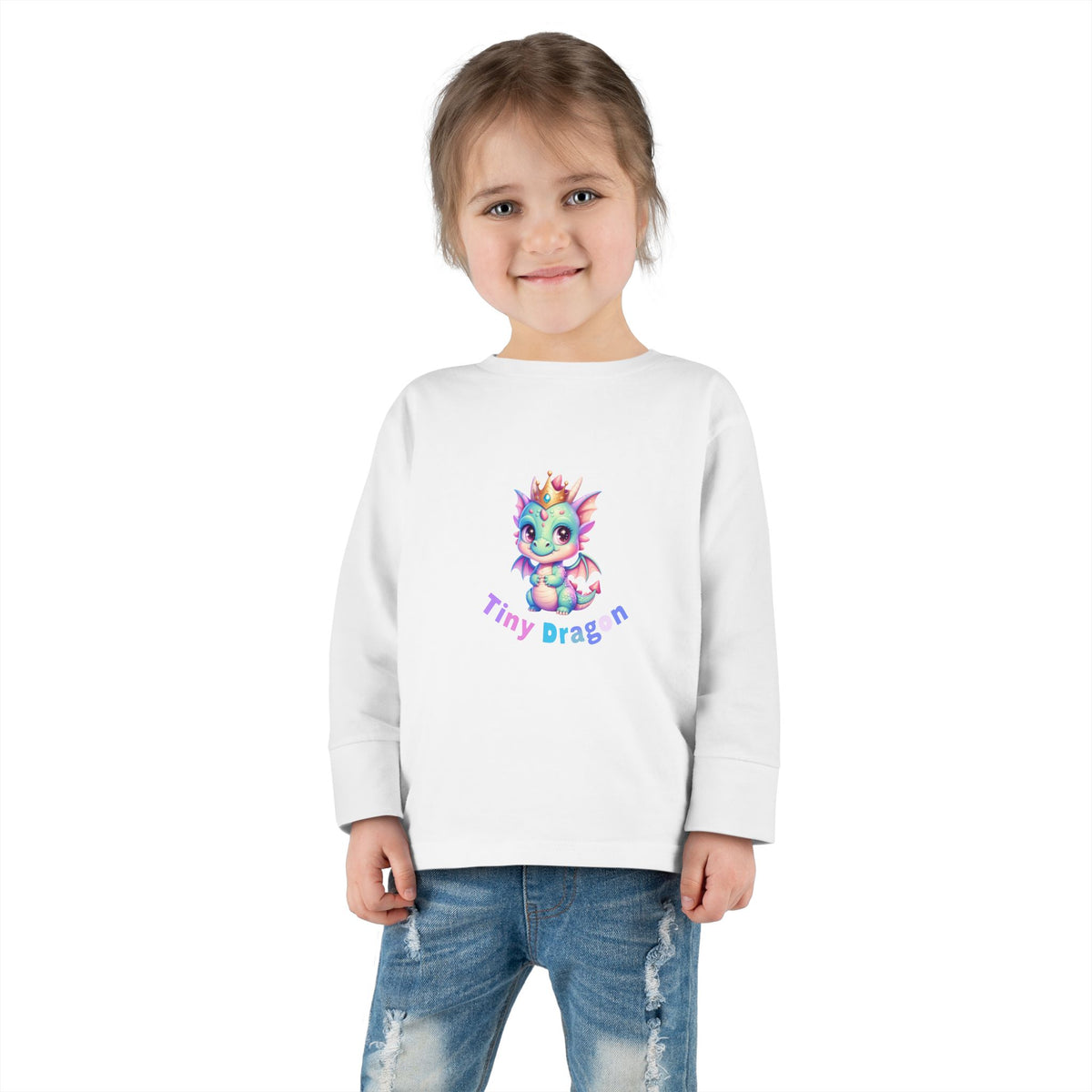 Toddler Long Sleeve Tee - "Tiny Dragon" Cute Pastel Baby Dragon Graphic