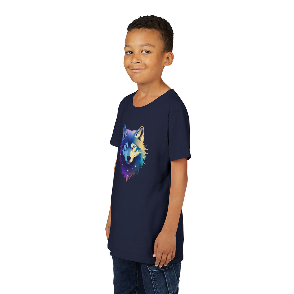 Youth Wolf Graphic Tee — Colorful Cosmic Wolf Head Shirt