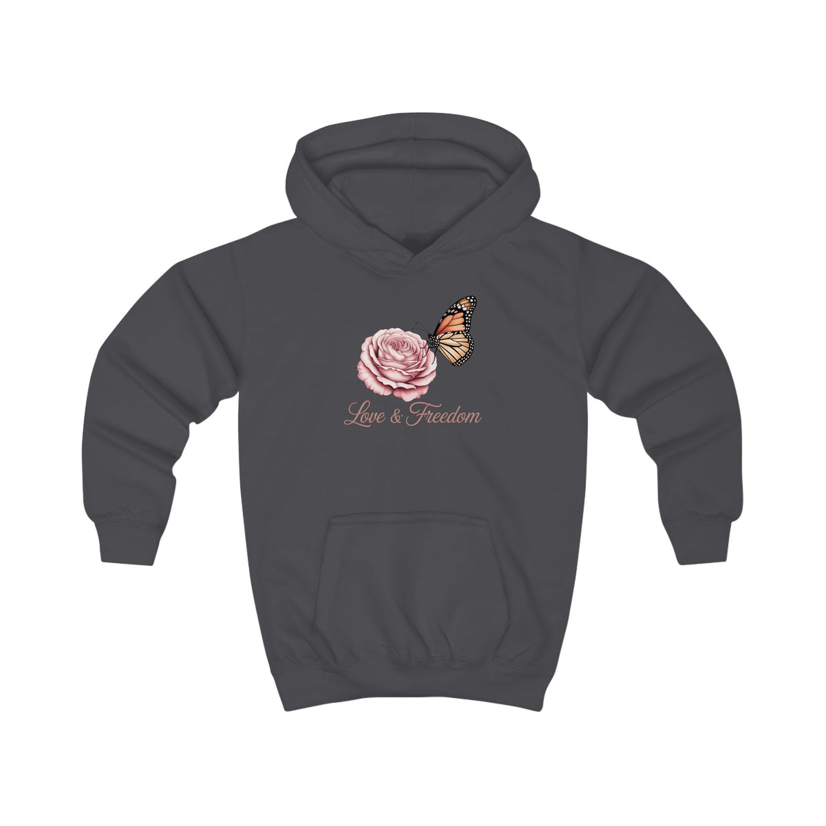 Kids Hoodie — 'Love & Freedom' Rose and Butterfly