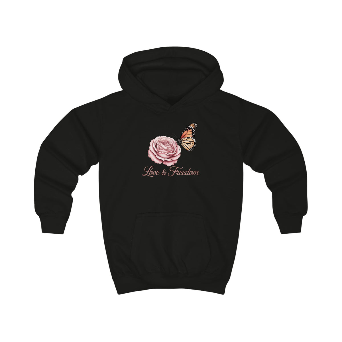 Kids Hoodie — 'Love & Freedom' Rose and Butterfly