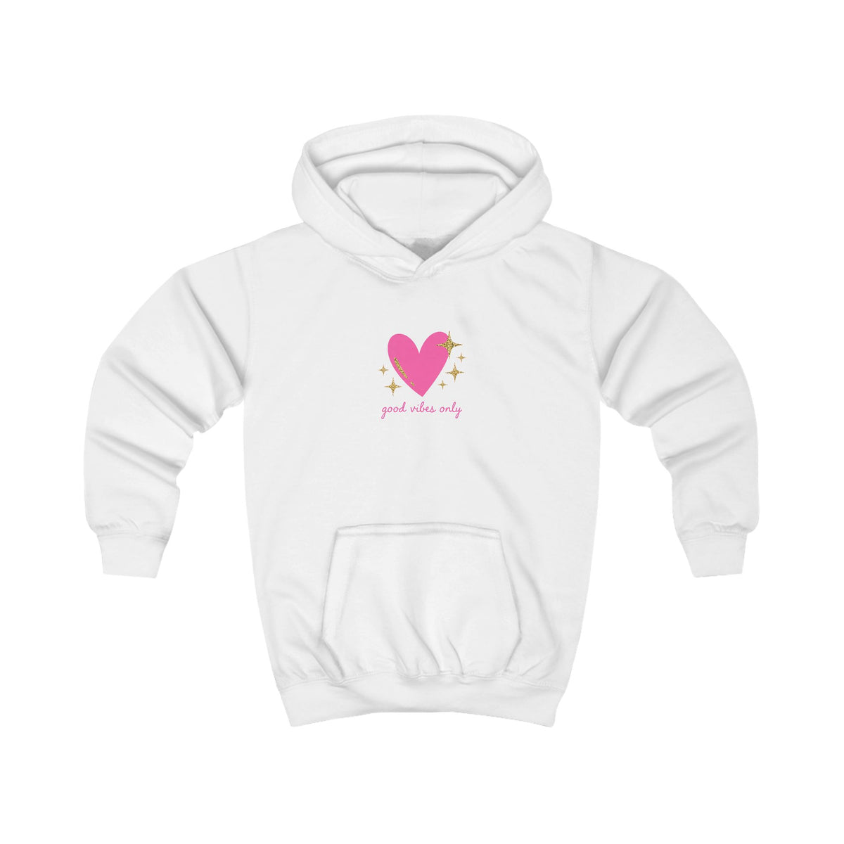 Kids Hoodie — Pink Heart with Stars "good vibes only" Graphic