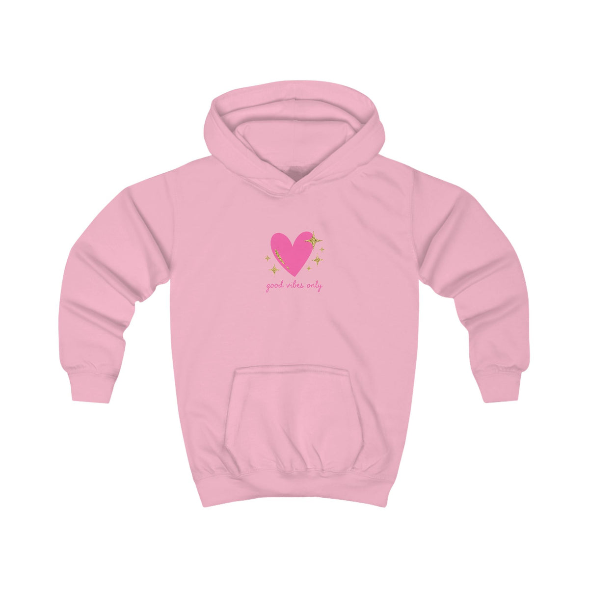 Kids Hoodie — Pink Heart with Stars "good vibes only" Graphic