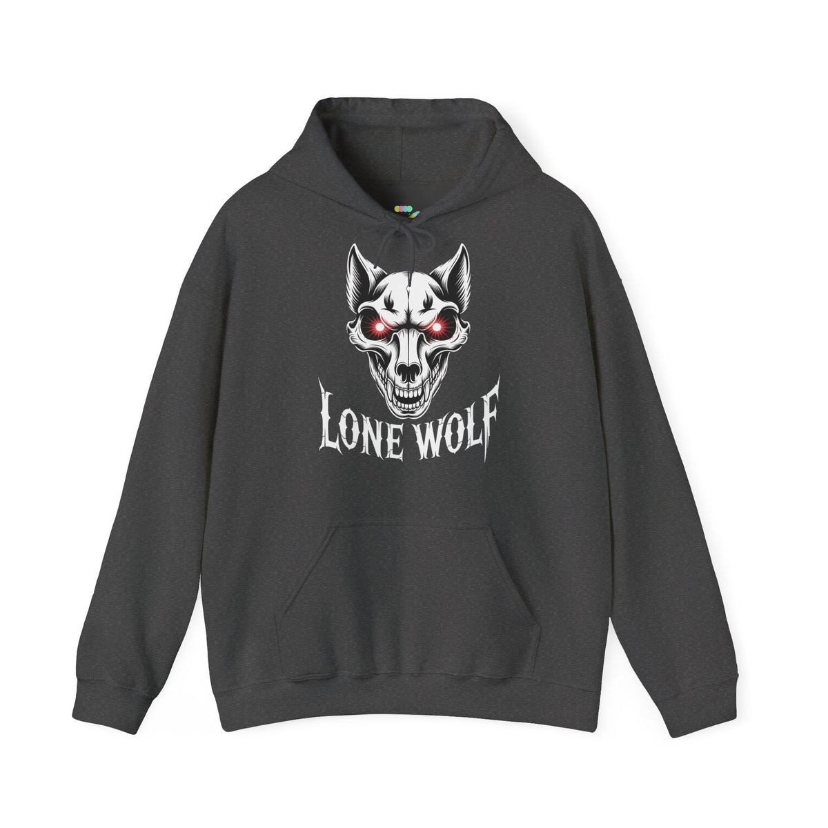 Lone Wolf Hooded Sweatshirt - Gothic Wolf Skull Hoodie with Red Eyes